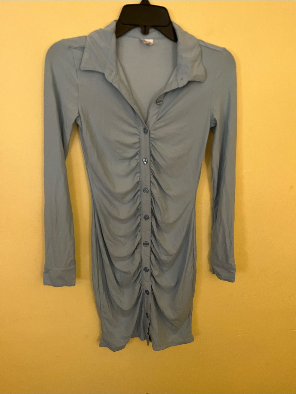 NOBO No Boundaries Light Blue Ruched Button-Down Long Sleeve Dress XS